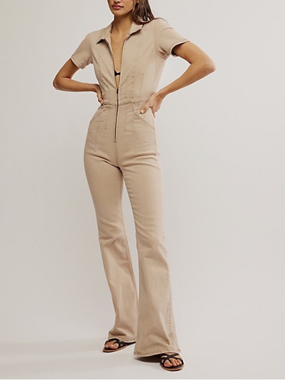 We The Free People Women’s Jayde Flare Jumpsuit Tan Size XL